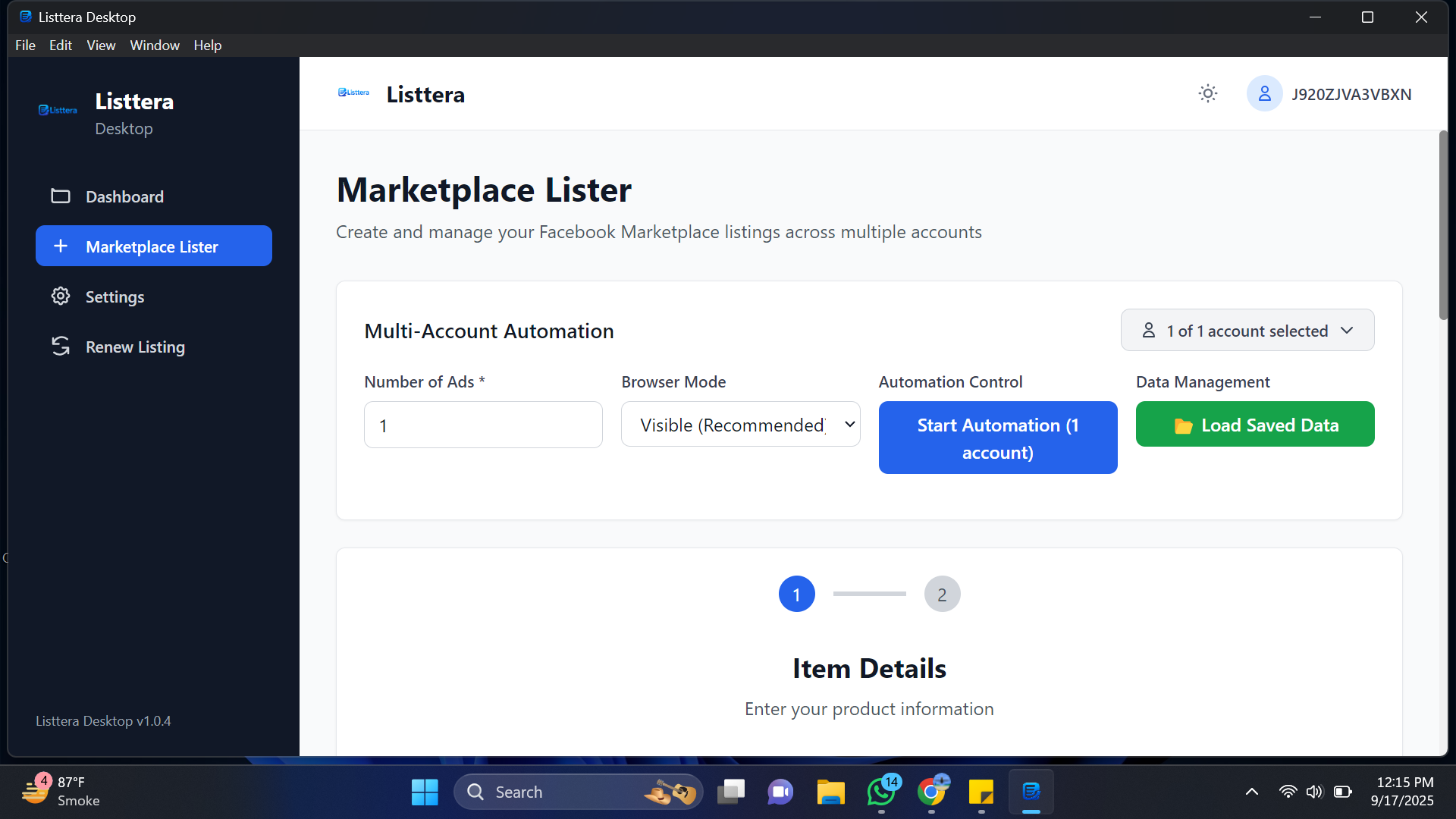 Listtera Marketplace Lister Interface